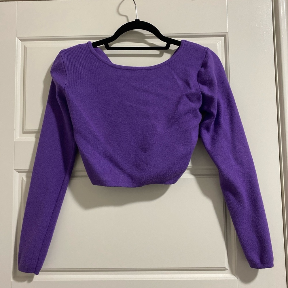 Fashion Nova Purple Sweater Crop Top with Criss Cross Back. Size Medium (M)
